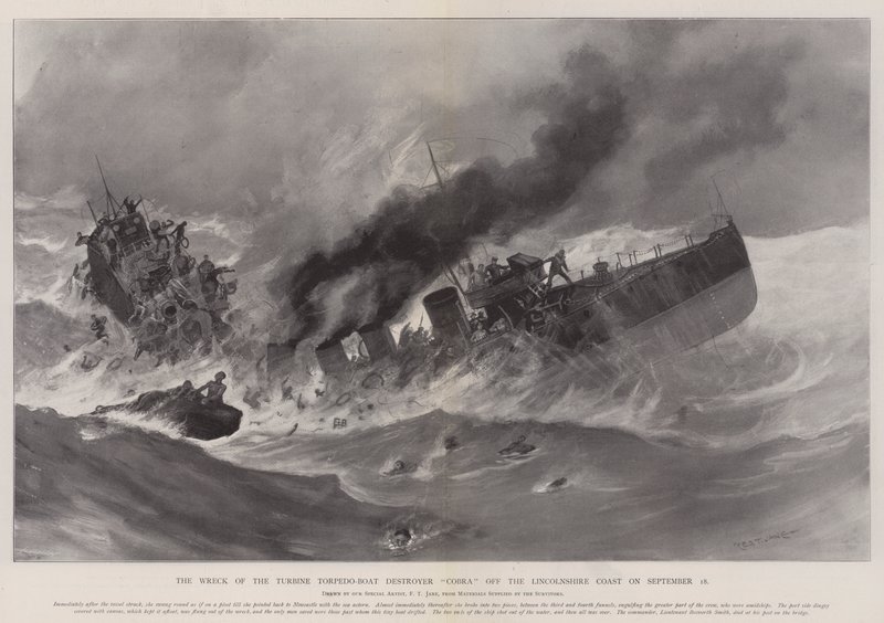 Le Naufrage du Destroyer de Torpilles à Turbine Cobra au large de la côte du Lincolnshire le 18 septembre - Fred T. Jane