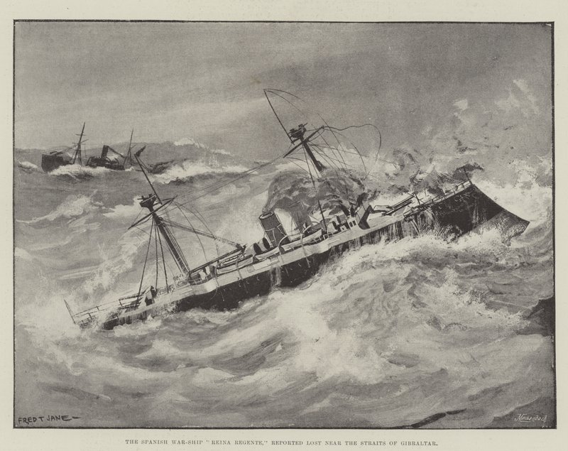 Le navire de guerre espagnol, Reina Regente, signalé perdu près du détroit de Gibraltar - Fred T. Jane