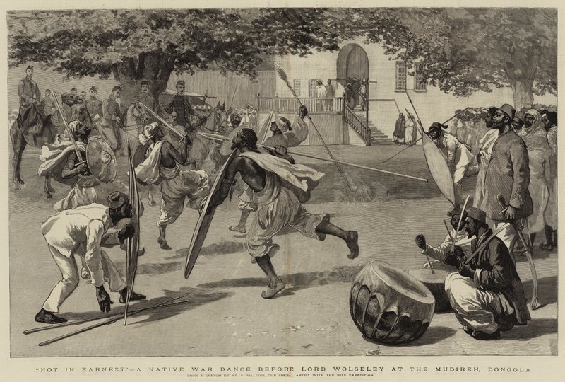 Pas en sérieux, une danse de guerre indigène devant Lord Wolseley à la Mudireh, Dongola - Frederic Villiers