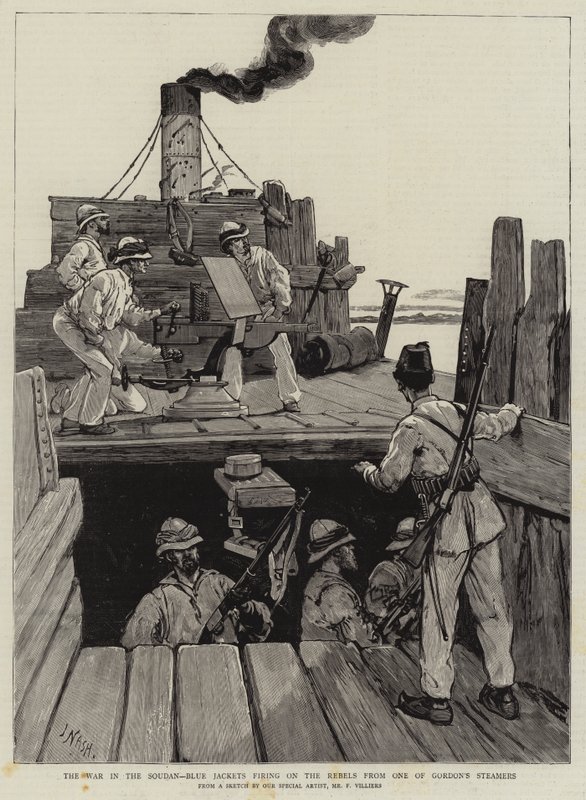 La Guerre au Soudan, les marins tirant sur les rebelles depuis l