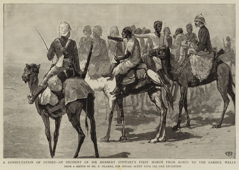 Une consultation de guides, un incident de la première marche de Sir Herbert Stewart de Korti aux puits de Gakdul - Frederic Villiers