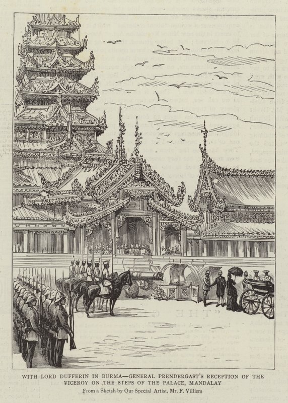 Avec Lord Dufferin en Birmanie, réception du vice-roi par le général Prendergast sur les marches du palais, Mandalay - Frederic Villiers
