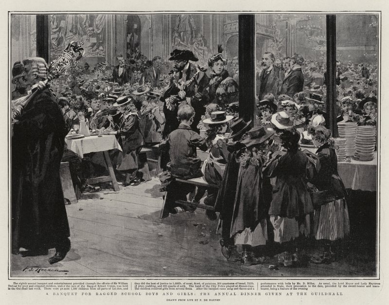 Un banquet pour les garçons et filles des écoles de chiffonniers, le dîner annuel donné à Guildhall - Frederic de Haenen