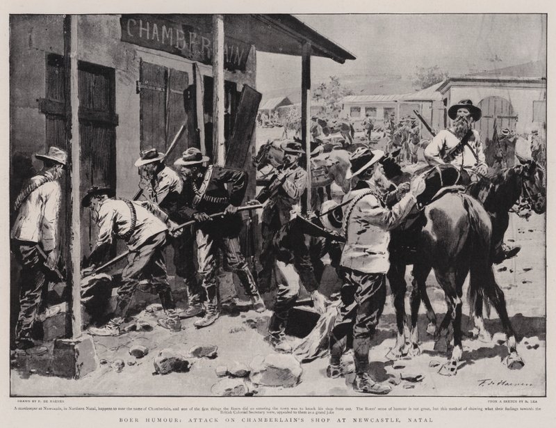 Humour Boer, Attaque sur le Magasin de Chamberlain à Newcastle, Natal - Frederic de Haenen
