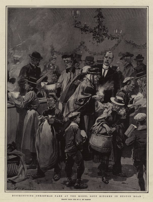Distribution de repas de Noël à la cuisine modèle de soupe de Euston Road - Frederic de Haenen
