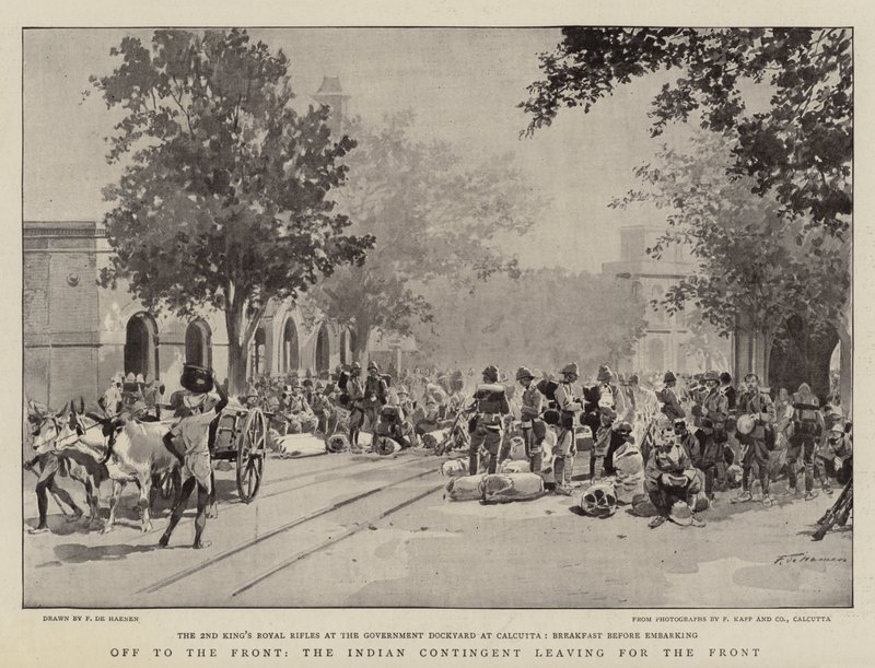 En route pour le front, le contingent indien partant pour le front - Frederic de Haenen