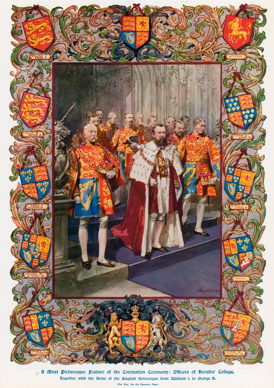 Officiers du Collège des Hérauts, avec les Armoiries des Souverains anglais de Guillaume Ier à George V - Frederic de Haenen
