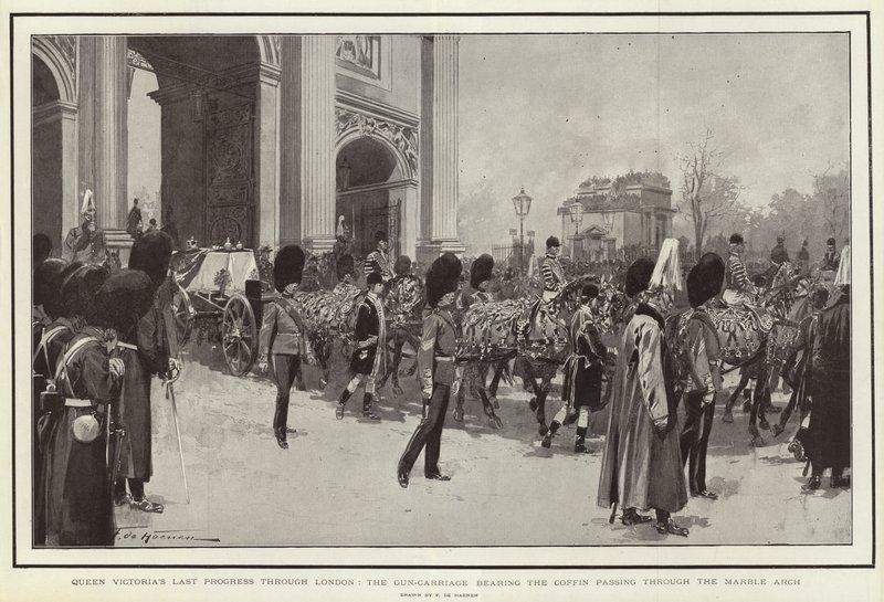 Le dernier passage de la reine Victoria à travers Londres, le chariot funèbre passant par Marble Arch - Frederic de Haenen