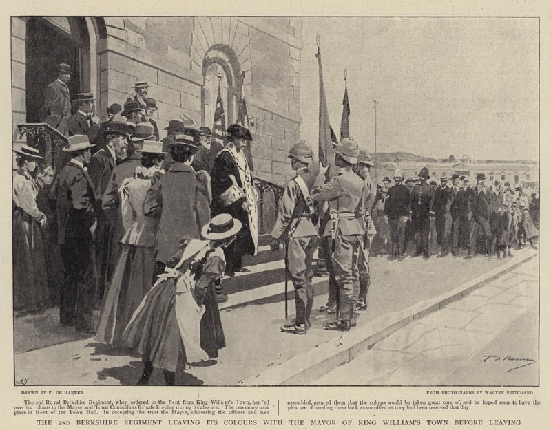 Le 2e Régiment de Berkshire laissant ses couleurs au maire de King William