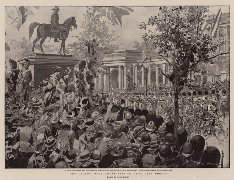 Le détachement de cyclistes passant par Hyde Park Corner - Frederic de Haenen
