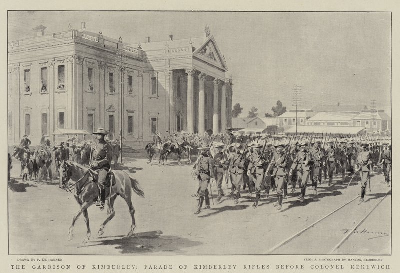 La garnison de Kimberley, parade des fusiliers de Kimberley devant le colonel Kekewich - Frederic de Haenen