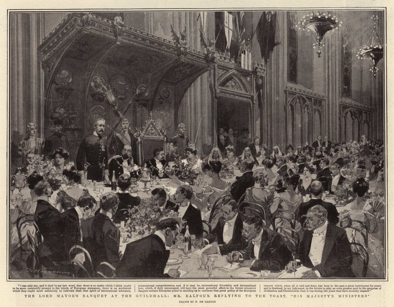Le banquet du Lord Maire au Guildhall, M. Balfour répondant au toast, Les ministres de Sa Majesté - Frederic de Haenen