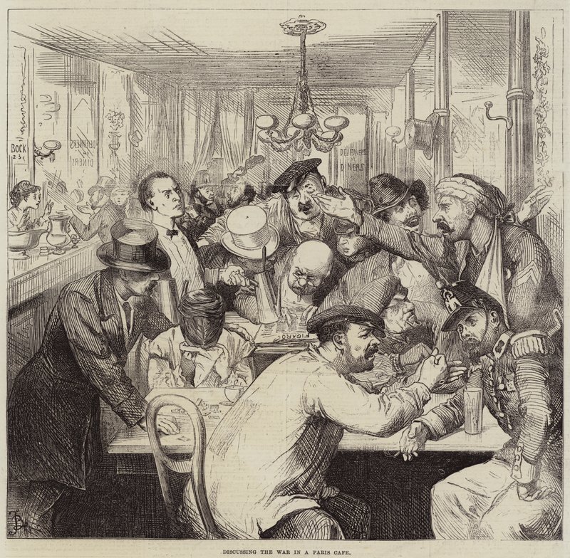 Discuter de la guerre dans un café parisien - Frederick Barnard
