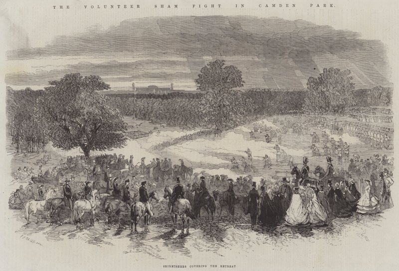 Le combat simulé des volontaires à Camden Park, les tirailleurs couvrant la retraite - Frederick John Skill