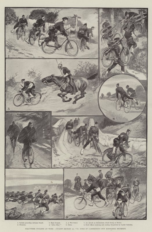 Cyclistes volontaires au travail, section cycliste du 1er bataillon de volontaires du régiment du Middlesex du duc de Cambridge - Frederick William Burton