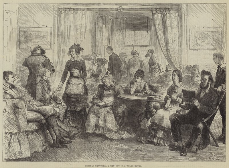 Croquis de vacances, un jour de pluie dans un hôtel gallois - Frederick Barnard