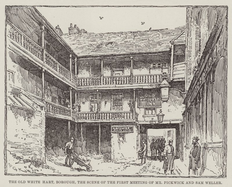 Le vieux White Hart, Borough, scène de la première rencontre de M. Pickwick et Sam Weller - Frederick George Kitton