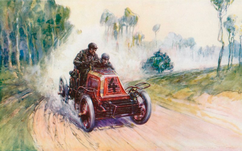 Fournier avec Mors No 4 pendant la course Paris-Berlin de 1901, l