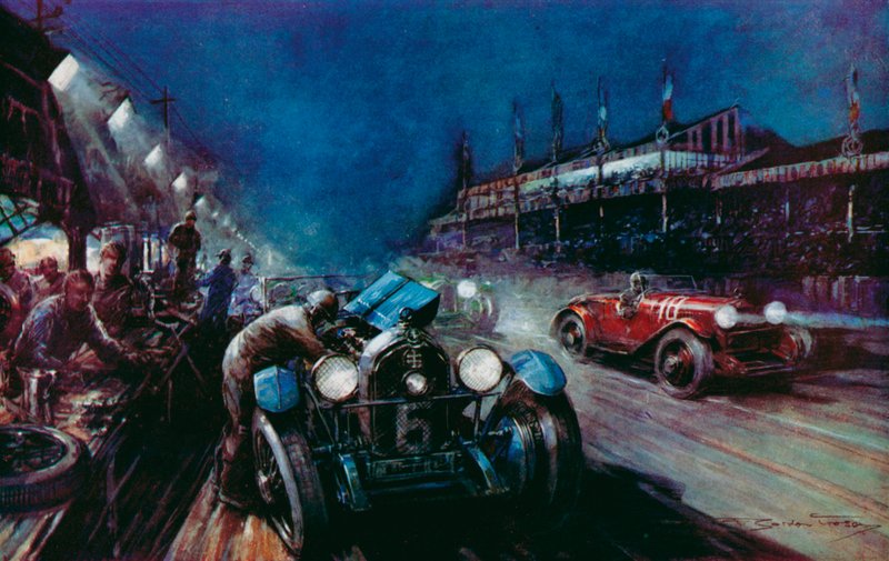 Une des voitures Lorraine-Dietrich réussies se ravitaillant au stand pendant la course de nuit aux 24 heures du Mans - Frederick Gordon (after) Crosby
