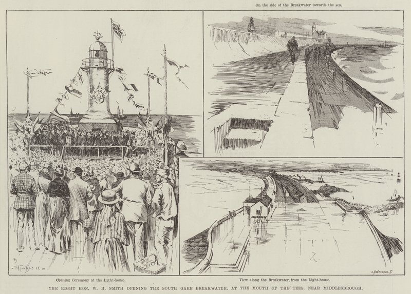 Le très honorable W H Smith ouvrant le brise-lames de South Gare, à l