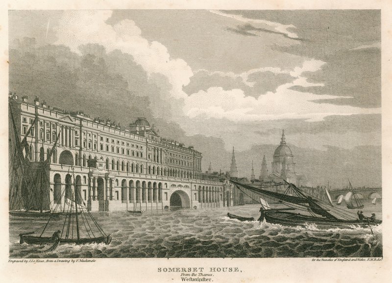 Vue de Somerset House, The Strand, Londres, depuis la Tamise, Westminster - Frederick Mackenzie