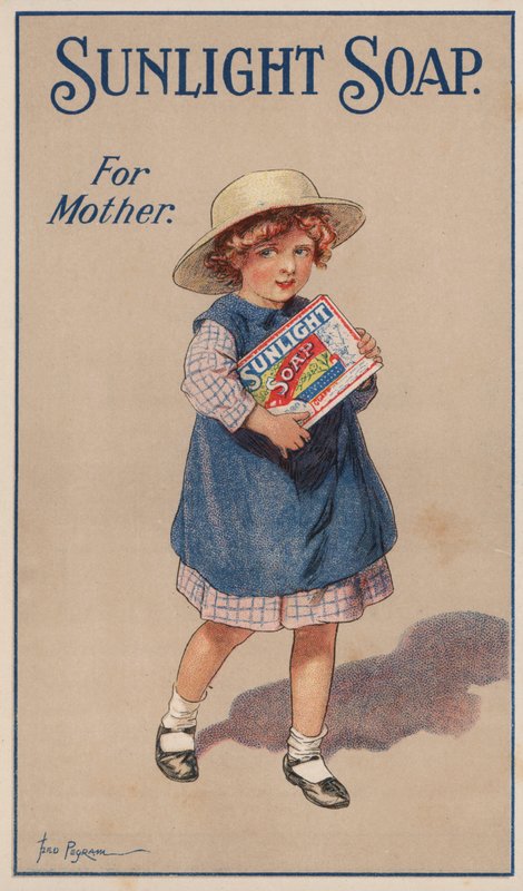 Petite fille portant une boîte de savon pour sa mère : publicité pour le savon Sunlight - Frederick Pegram