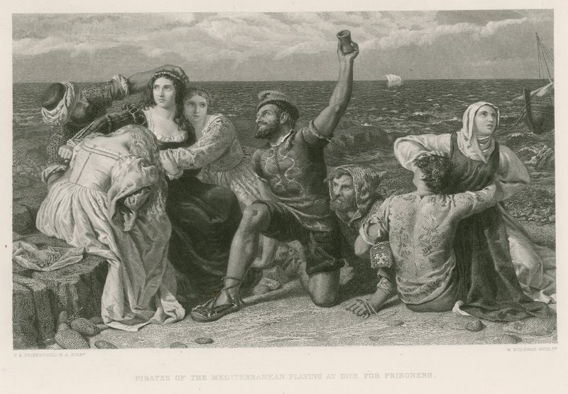 Pirates de la Méditerranée jouant aux dés pour des prisonniers - Frederick Richard Pickersgill