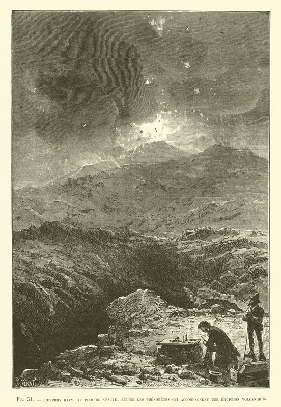 Humphry Davy, au pied du Vésuve, étudie les phénomènes qui accompagnent une éruption volcanique - French School