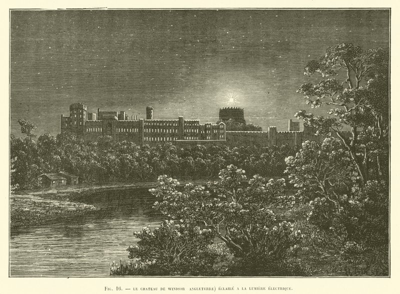 Le château de Windsor (Angleterre) éclairé à la lumière électrique - French School