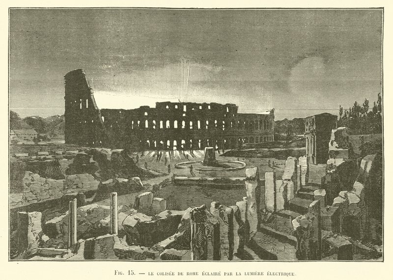 Le Colisée de Rome éclairé par la lumière électrique - French School