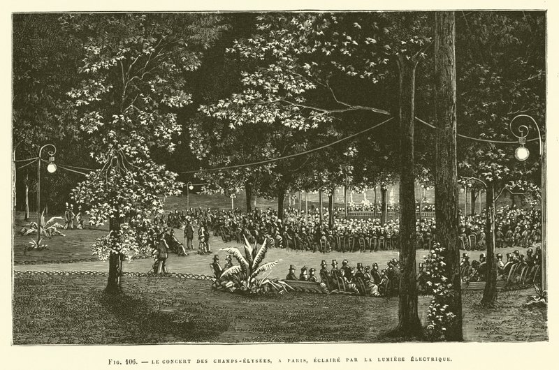 Le concert des Champs-Élysées, à Paris, éclairé par la lumière électrique - French School