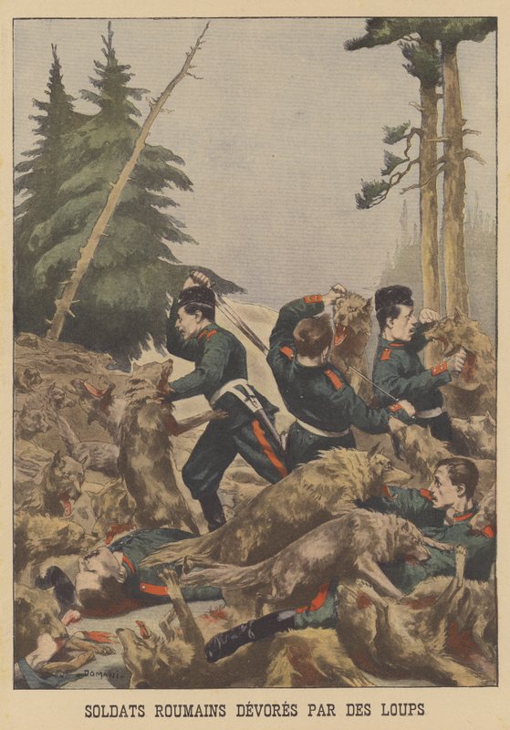 Soldats roumains dévorés par des loups - French School