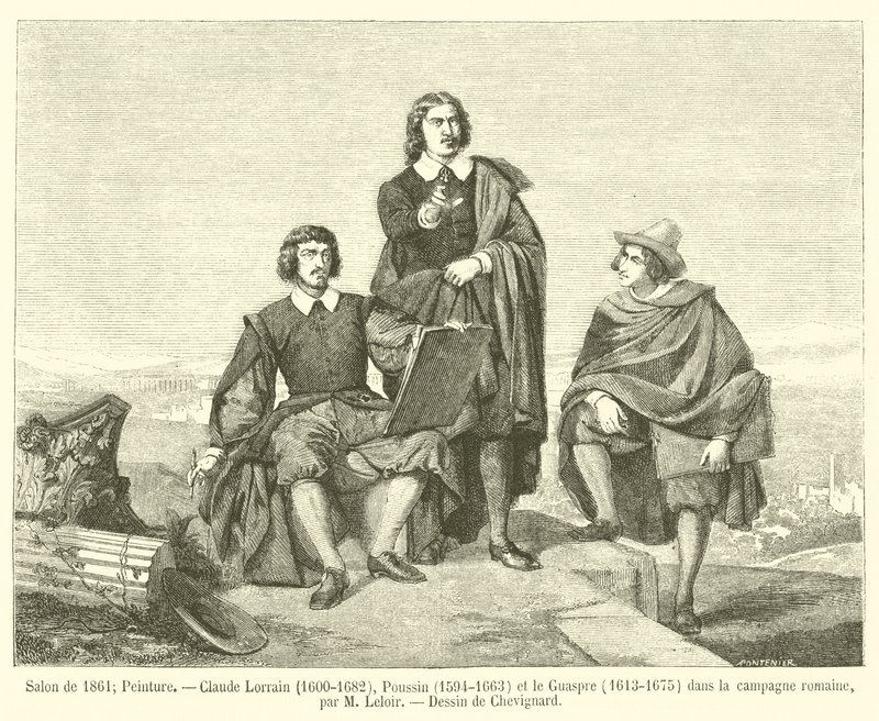 Salon de 1861, Peinture, Claude Lorrain, 1600-1682, Poussin, 1594-1663, et le Guaspre, 1613-1675, dans la campagne romaine - French School
