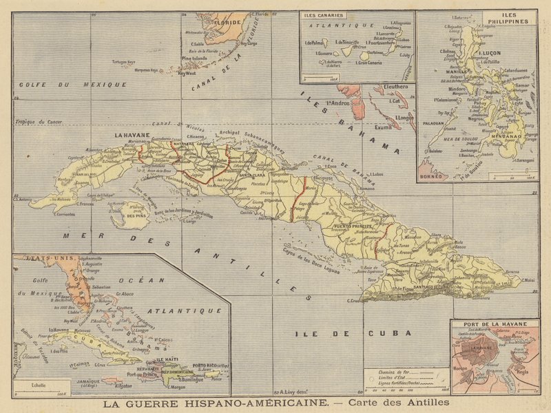 La guerre hispano-américaine - carte des colonies espagnoles - French School