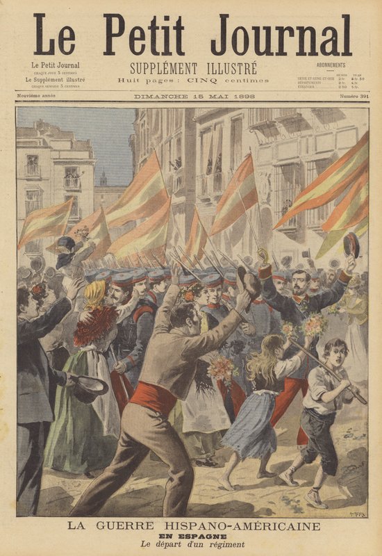 La guerre hispano-américaine : un régiment espagnol partant en guerre - French School