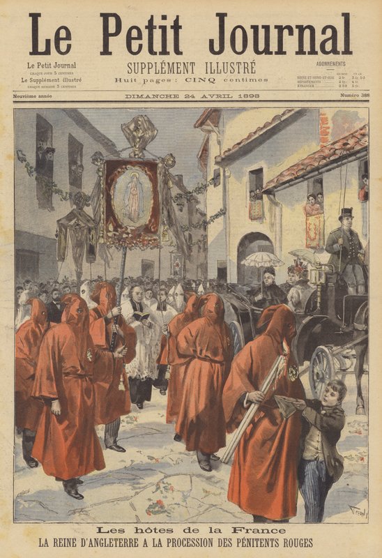 Les invités de la France : la reine Victoria regardant la procession des Pénitents Rouges - French School