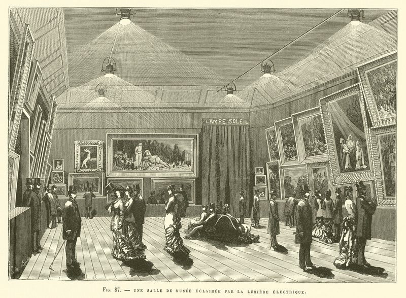 Une salle de musée éclairée par la lumière électrique - French School
