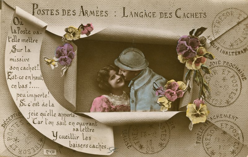 Carte expliquant les usages des cartes postales pour ceux ayant des hommes dans l