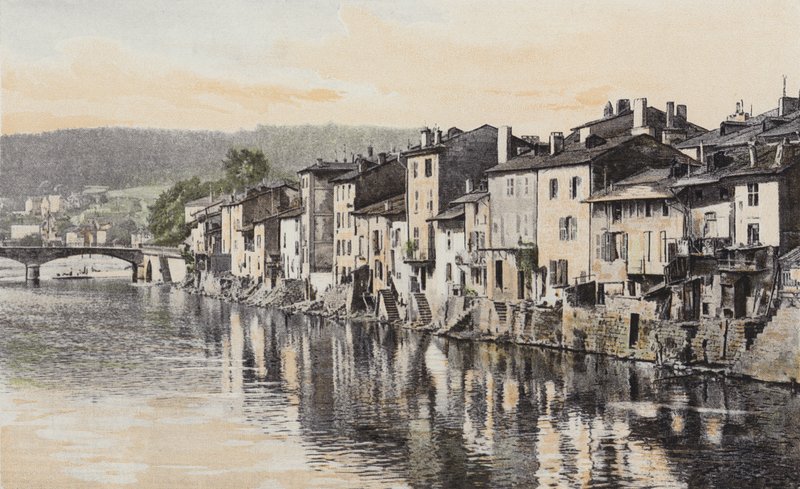 Épinal, Vieilles maisons du quai Rualménil, au bord de la Moselle - French Photographer