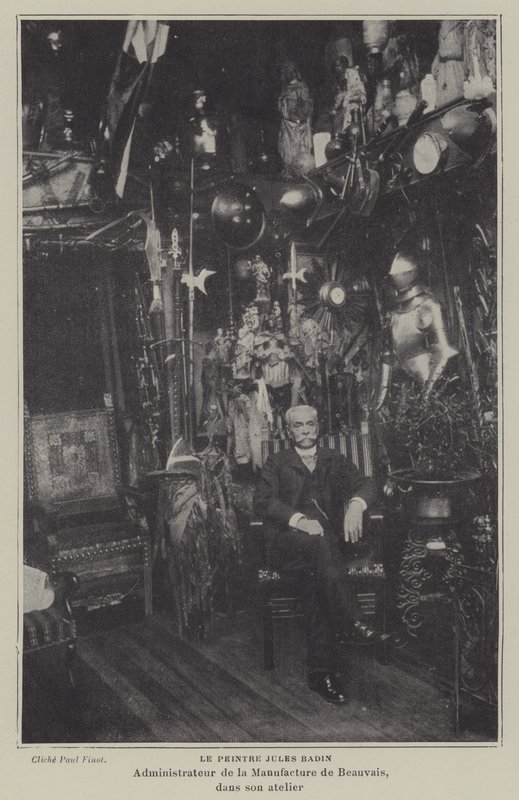 Peintre français Jules Badin, directeur de la manufacture de tapisseries de Beauvais, dans son atelier - French Photographer