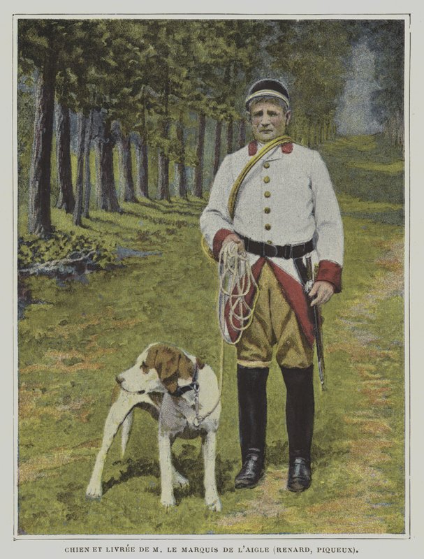 Chien et chasseur en livrée de la chasse du Marquis de l