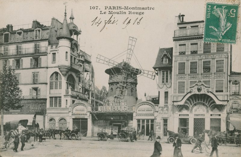 Carte postale du Moulin Rouge, Paris, envoyée en 1913 - French Photographer