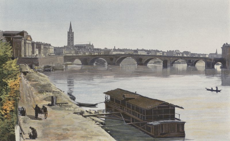 Toulouse, Pont-Neuf et Église Notre-Dame de la Dalbade, Vue aval, prise sur la rive droite de la Garonne - French Photographer