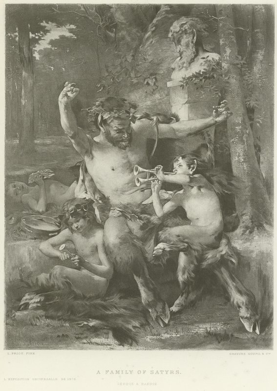 Une famille de satyres (gravure) - French School