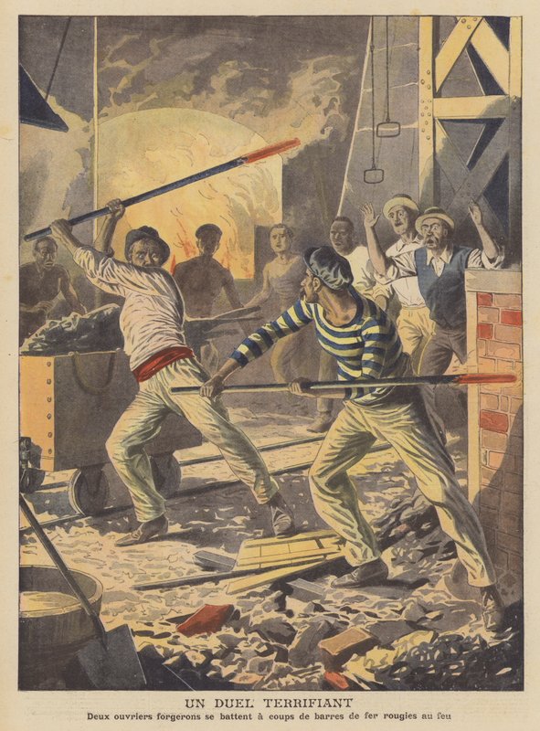 Un duel terrifiant (lithographie couleur) - French School