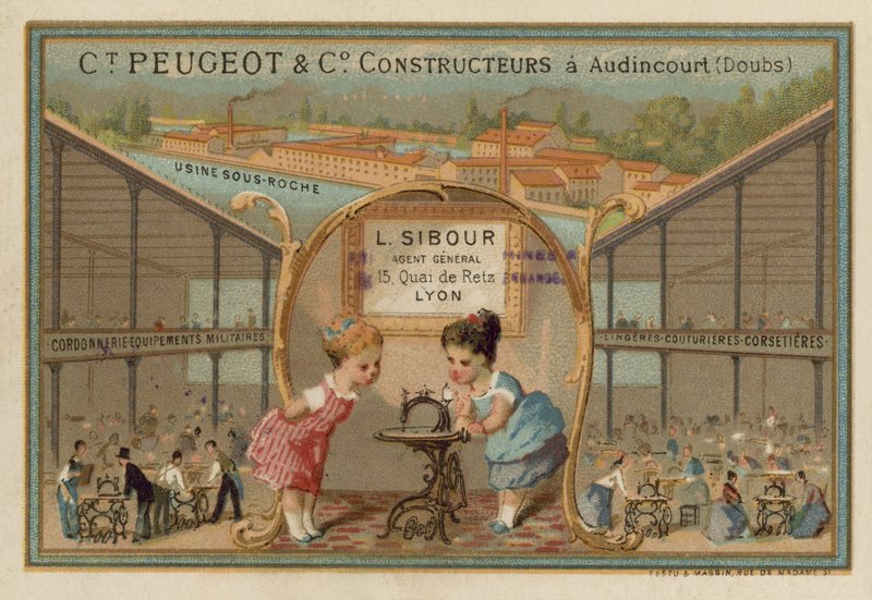 Publicité pour les machines à coudre Peugeot - French School