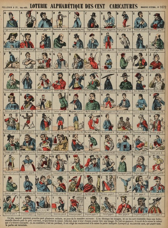 Loterie alphabétique de cent caricatures - French School