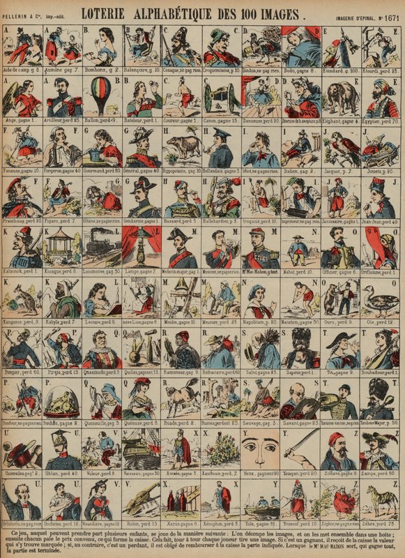 Loterie alphabétique de cent images - French School