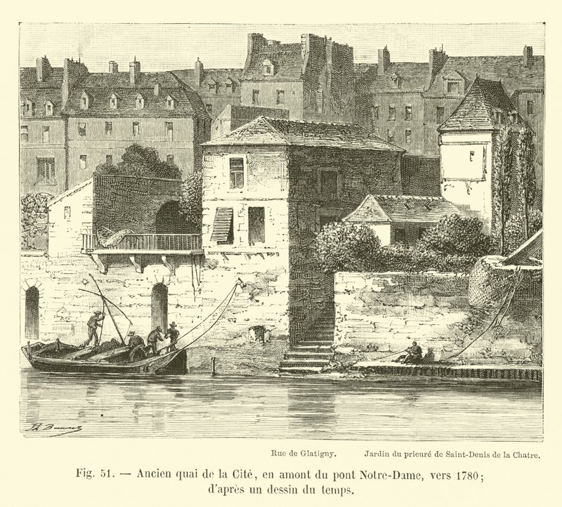 Ancien quai de la Cité, en amont du pont Notre-Dame, vers 1780 - French School
