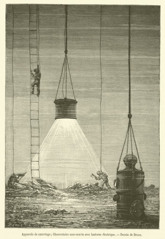 Appareils de sauvetage, Observatoire sous-marin avec lanterne électrique - French School